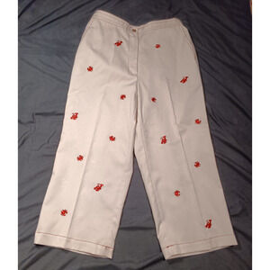 Coastal Tan Capri Pants 8P Lobster Crab Embroidered Beach Vacation Alfred Dunner